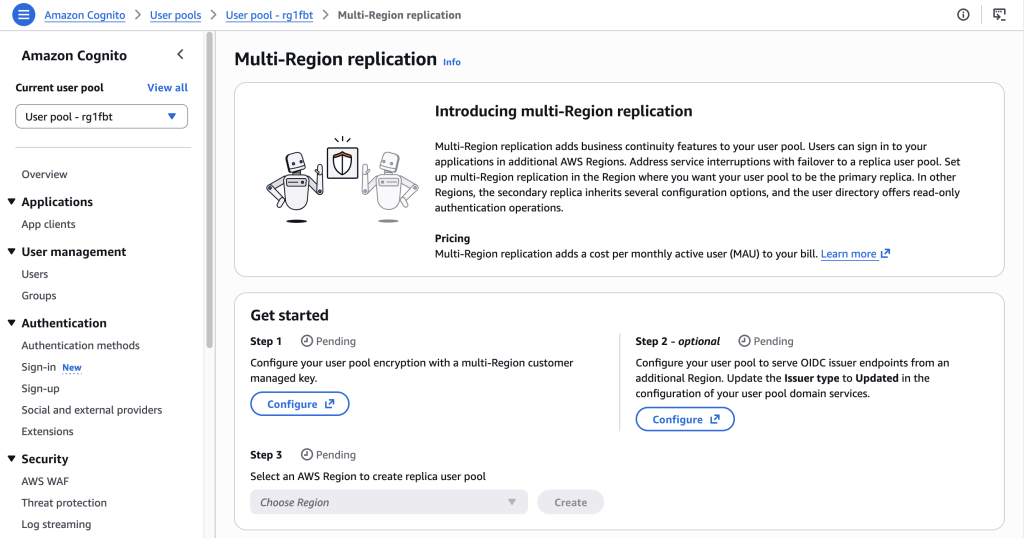 Improve your application resilience with Amazon Cognito multi-Region replication