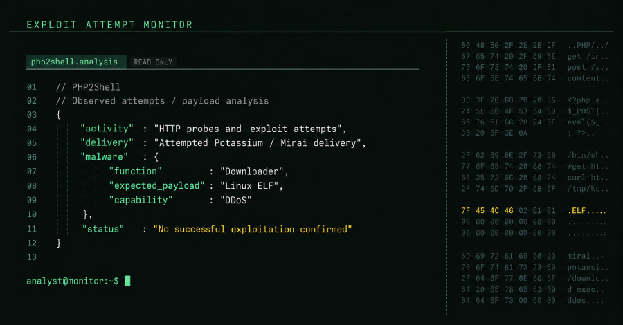 PHP2Shell Exploit Attempts Hit Millions as Attackers Try to Deploy Mirai Malware