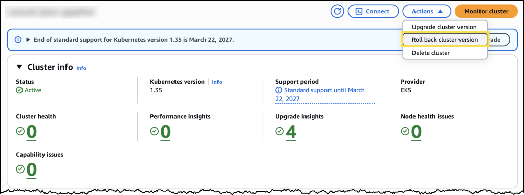 Upgrade Amazon EKS clusters with confidence using Kubernetes version rollbacks